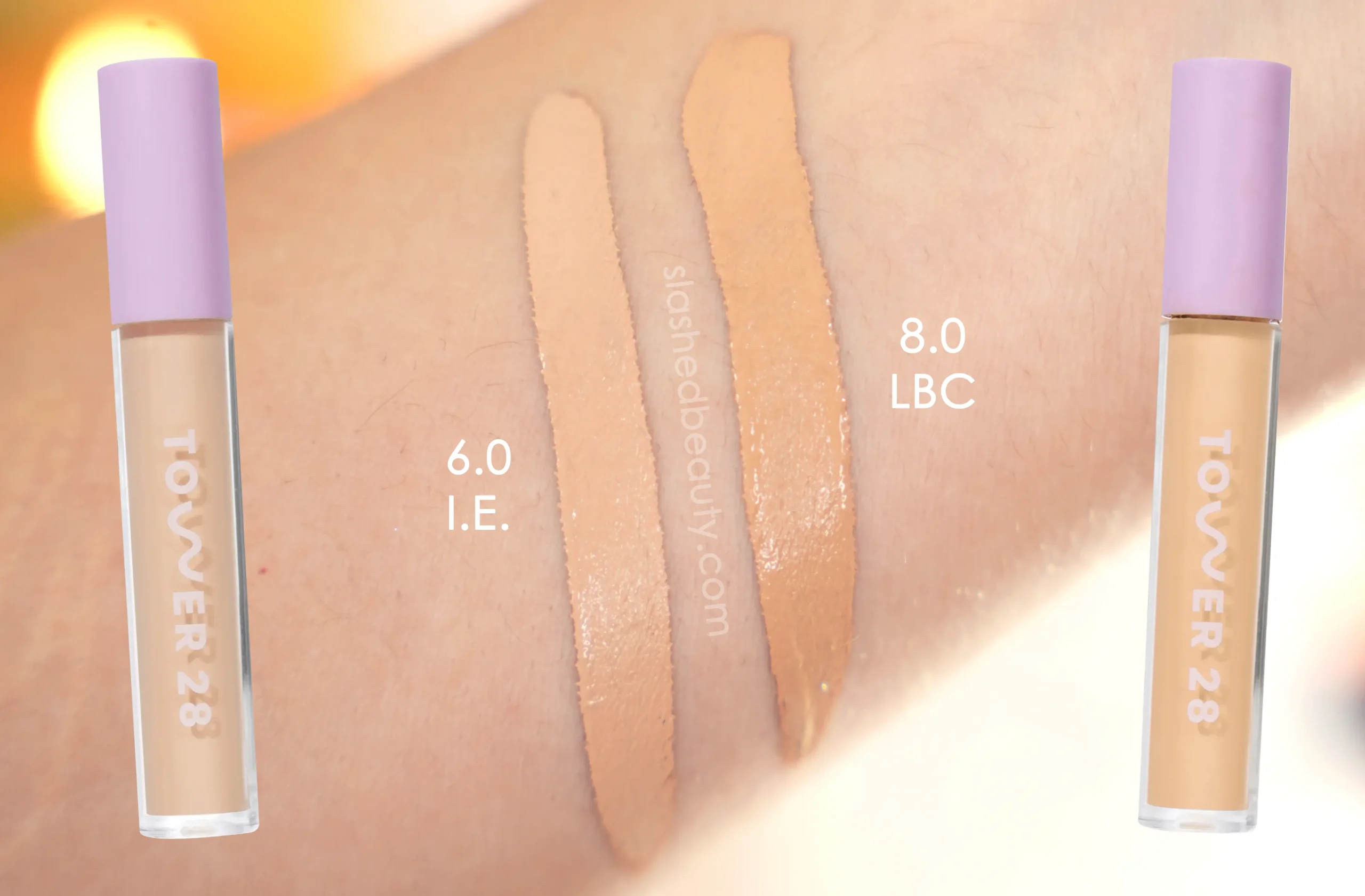 Tower 28 concealer swatches in 6.0 I.E. and 8.0 LBC | Tower 28 Swipe All Over Serum Concealer Review on Dry Skin | Slashed Beauty 