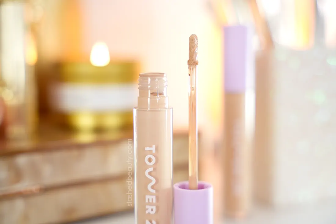 Open tube of Tower 28 concealer and application wand. | Tower 28 Swipe All Over Serum Concealer Review on Dry Skin | Slashed Beauty 